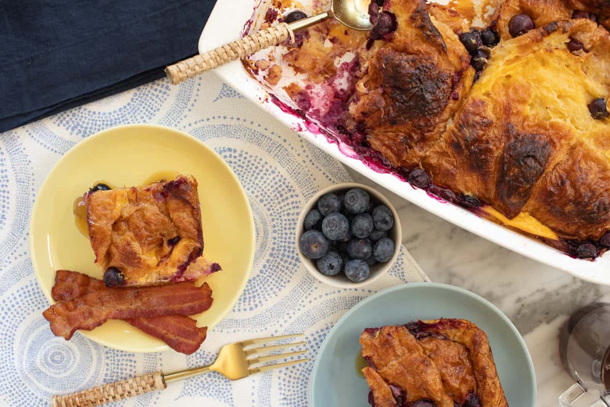 Lemon Blueberry Croissant Bake with bacon.