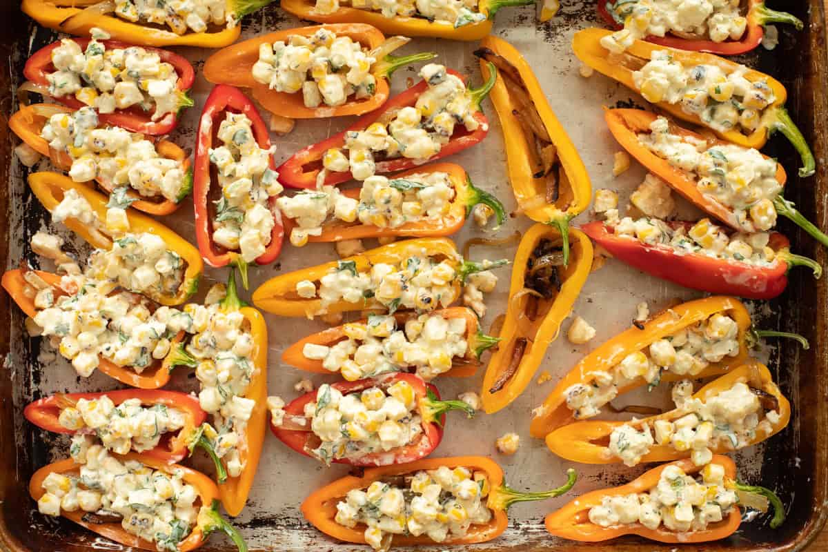 Mini peppers filled with street corn.